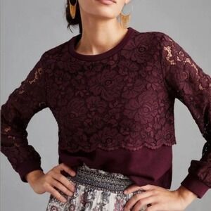 Anthropologie Maeve Lace Overlay Sweatshirt Purple Small